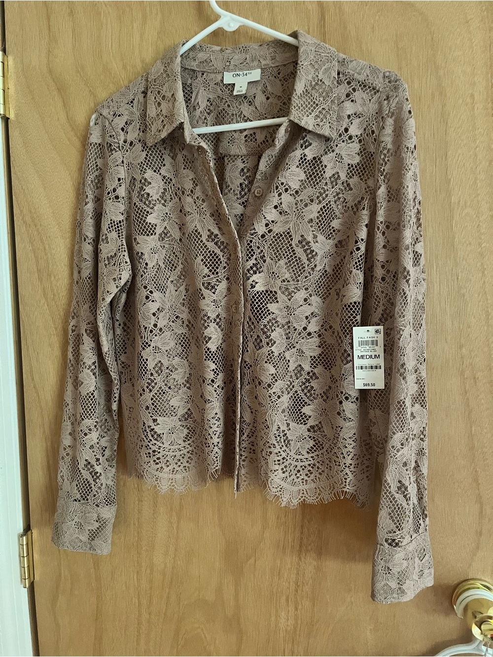 ON 5•4 Taupe Floral Lace Button-Up Shirt